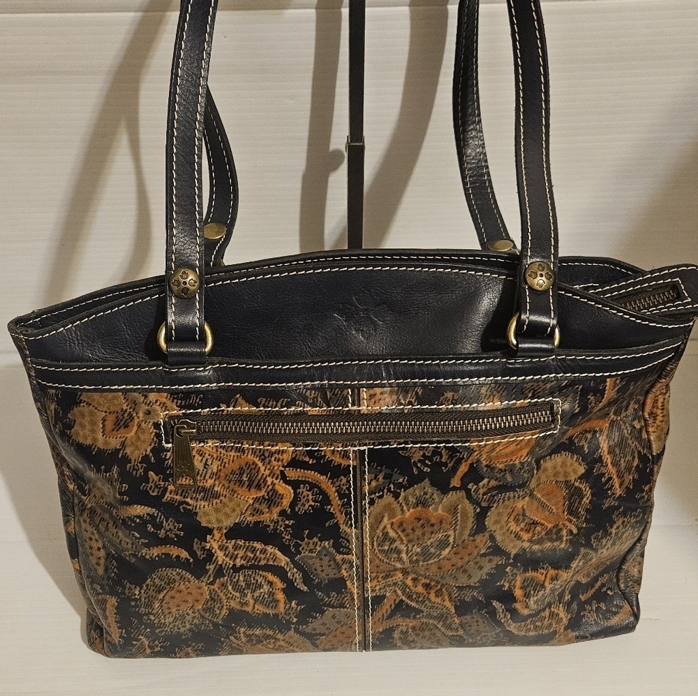 Patricia Nash Toscano Floral & Paisley Leather Satchel Blue w/ Leather Trim Rare - Picture 3 of 16